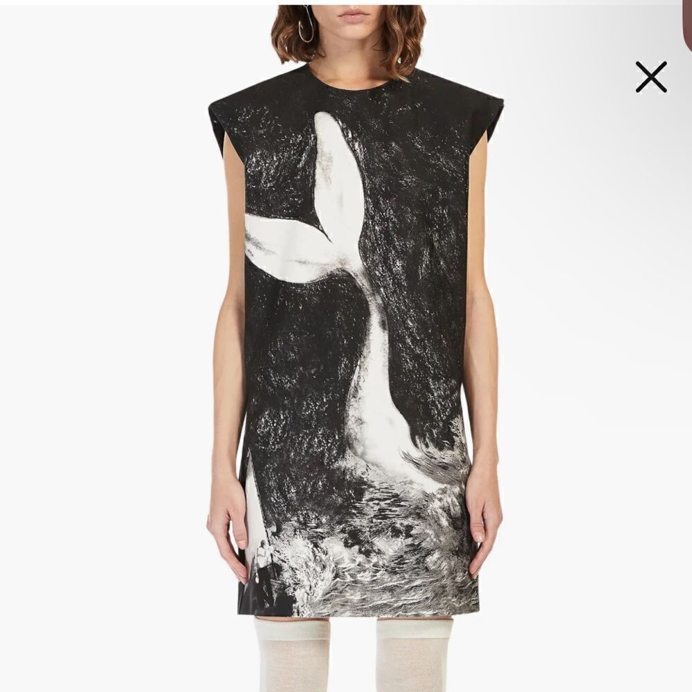 Sportmax Ravello Whale Graphic Stretch Cotton Shift Dress $675 Sz 14